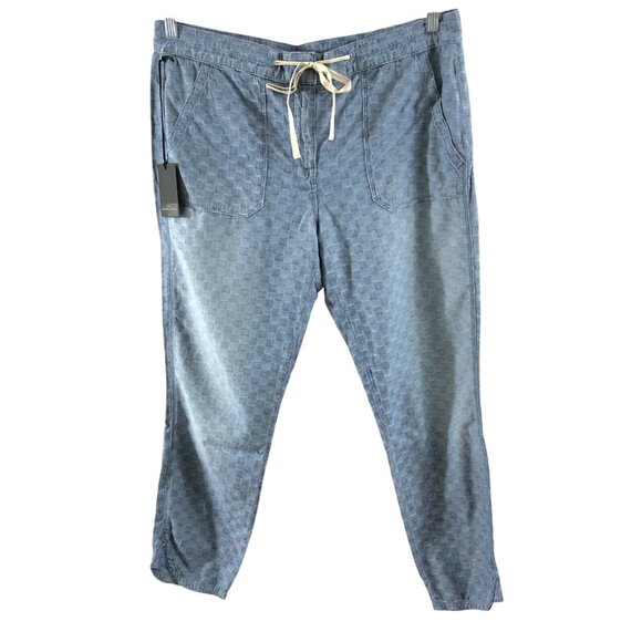 Genetic Womens Liana Drawstring Crop Pants Cotton Lightweight Geometric Blue 32 - Picture 1 of 5